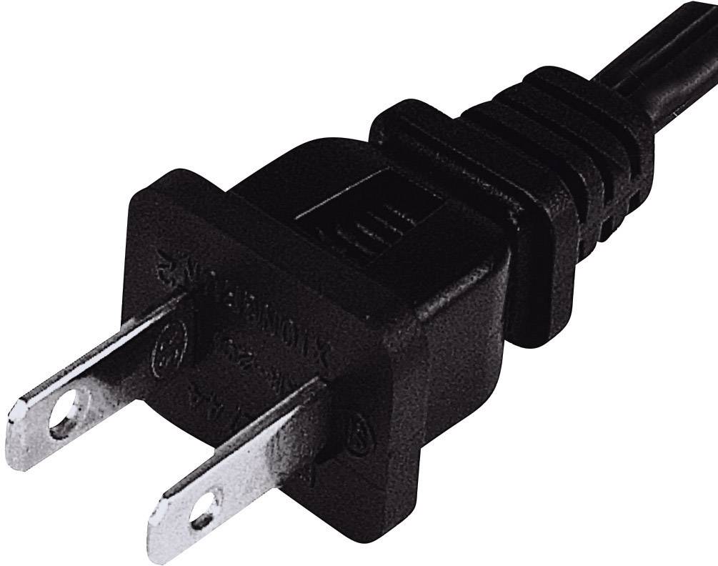 Dvopolni utikač mrežnog kabela u približnom kadru, tipično korišten za spajanje električnih uređaja na izvor struje.