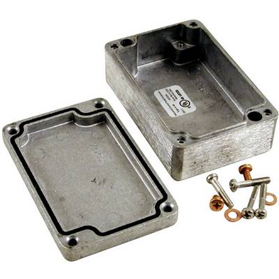 Pravokutno sivo kućište od aluminija, sastavljeno od donjeg dijela i poklopca, pored kojeg se nalazi šest vijaka različite duljine i materijala.