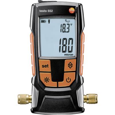 Elektronički vakuumski mjerni uređaj s LCD zaslonom, pokazuje 180 mikrona i 18,3 stupnjeva Fahrenheita. Dvije tipke za podešavanje.