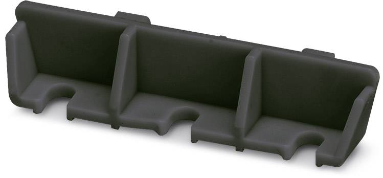 Crni plastični nosač s tri pretinca. Pogodan za organizaciju alata ili sitnih predmeta.