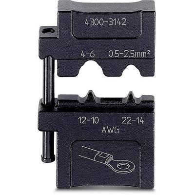 Krimp alat za upotrebu s brojevima i skicom. Prikazuje veličine kabela 4-6 i 0,5-2,5 mm² te 12-10 i 22-14 AWG za električne krimp spojeve.
