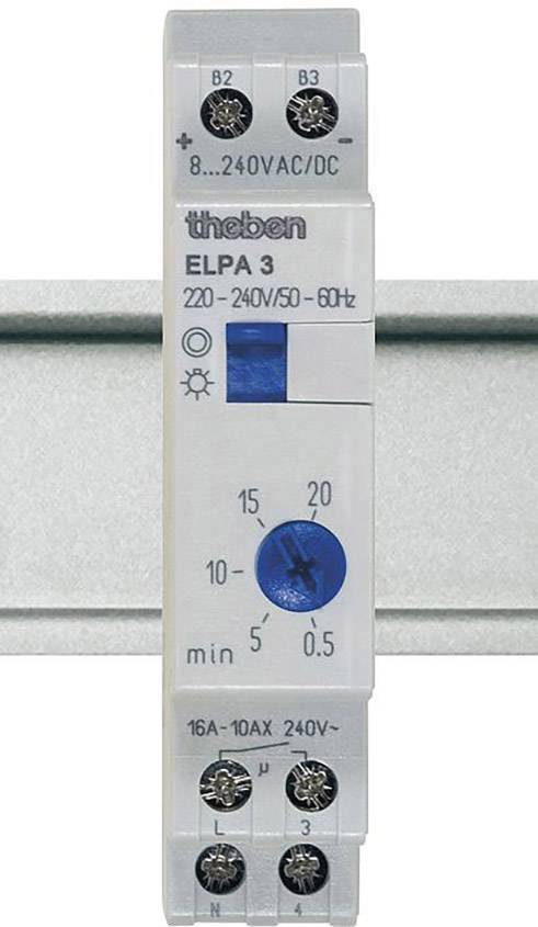 Elektronički vremenski prekidač za stepeničnu rasvjetu, model 'theben ELPA 3', prikazuje postavke vremenskog intervala i ulaznog napona.