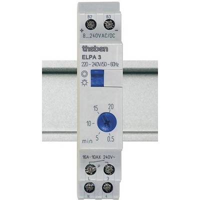 Elektronički vremenski prekidač za stepeničnu rasvjetu, model 'theben ELPA 3', prikazuje postavke vremenskog intervala i ulaznog napona.