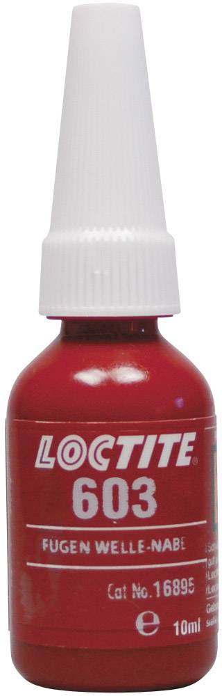 Crvena bočica s bijelim čepom. Natpis: 'LOCTITE 603'. Proizvod je ljepilo za osovine i glavčine u bočici od 10 ml.