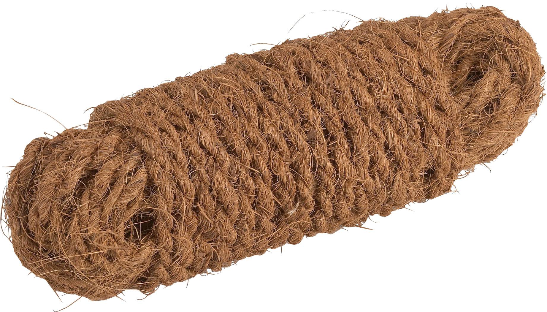 Smeđena konoplja (hemp) uvinuta u kolutove, na bijeloj pozadini.