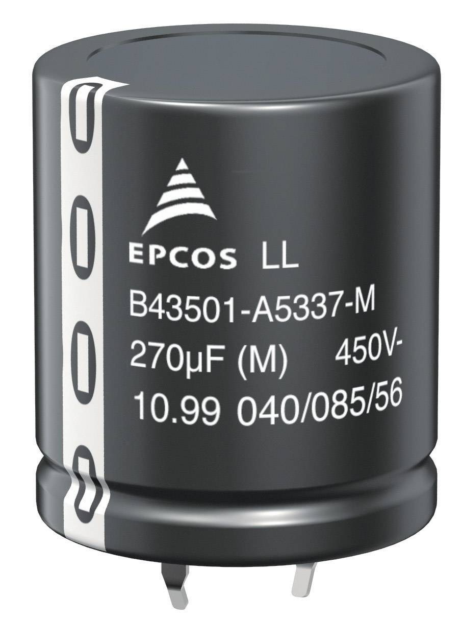 Crni cilindrični kondenzator s natpisom 'EPCOS LL 270µF 450V'. Ima dva metalna priključka na dnu.