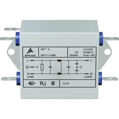 Električki filter marke EPCOS, model SIFI A, B84111-A-B60. Pogodan za 115/250V, 6A, 50/60Hz, temperatura okoline 40°C.