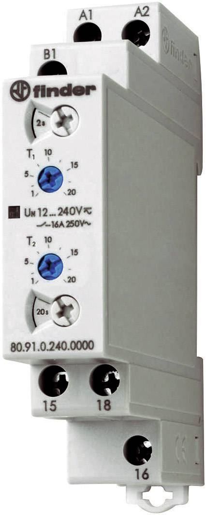 Električno vremensko relej u kućištu, prikazuje gumbe za podešavanje vremenskog zakašnjenja i napona, pogodan za napone od 12 do 240 V.