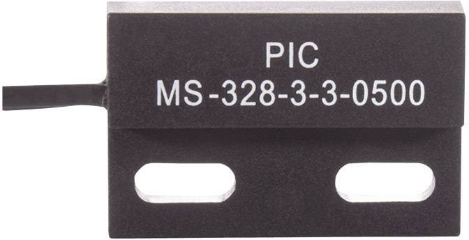 Pravokutni magnetski senzor s natpisom 'PIC MS-328-3-3-0500', dva vijka za pričvršćivanje i priključkom za kabel lijevo.