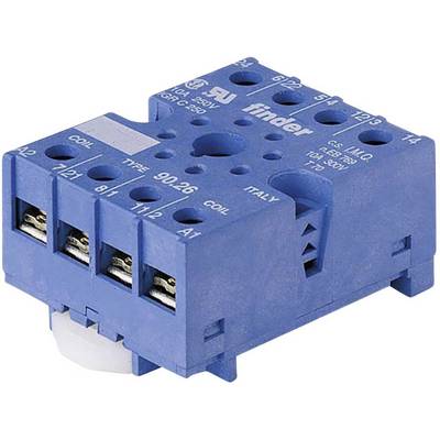 Plavi električni prekidač s više priključaka i natpisima gore, marke Finder, korišten za upravljanje električnim uređajima.