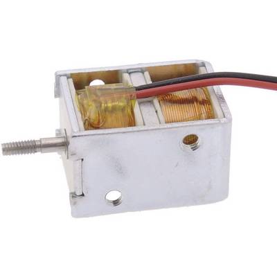 Elektromagnet s metalnim kućištem i vidljivim namotajem bakrene žice. Dva priključena vodiča crvene i crne boje.