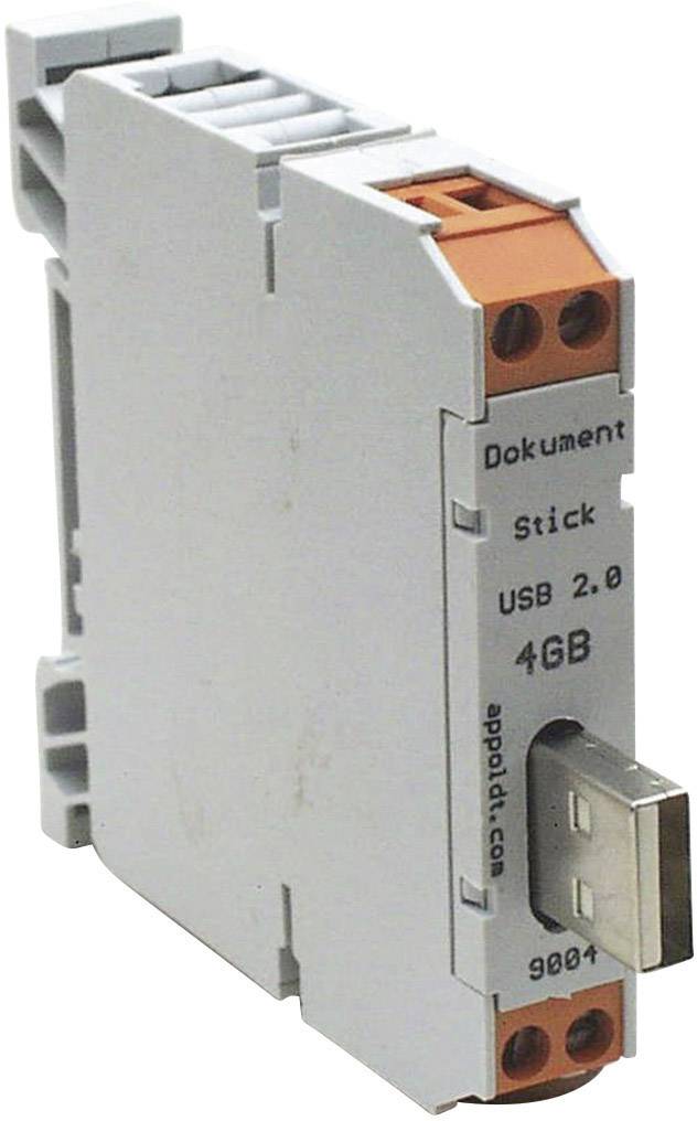 Sivi USB stick u DIN-šinski format s natpisom 'Dokument Stick USB 2.0 4GB'. USB priključak je vidljiv.