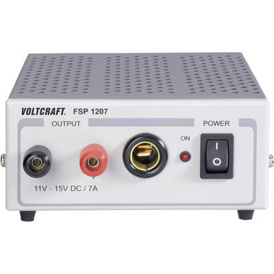 Mrežni napajač Voltcraft FSP 1207 s podesivim izlaznim naponom 11-15V DC, 7A jakosti struje, prekidač uključen.