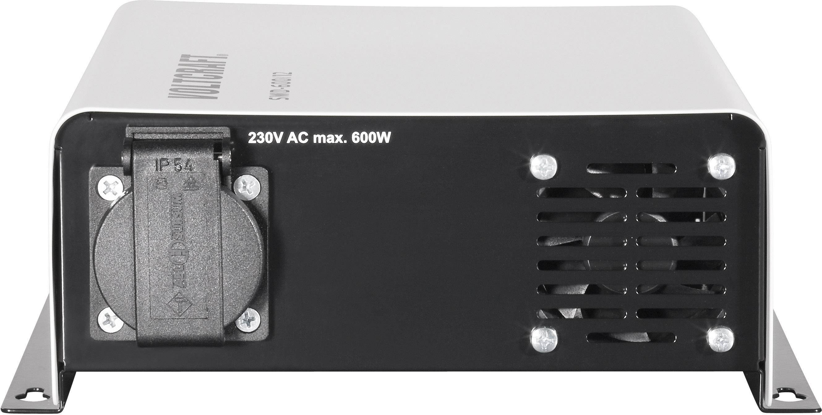 Kompaktni pretvarač napona s 230V AC izlazom, maks. 600W. Lijevo se nalazi utičnica, desno rešetka za ventilaciju.