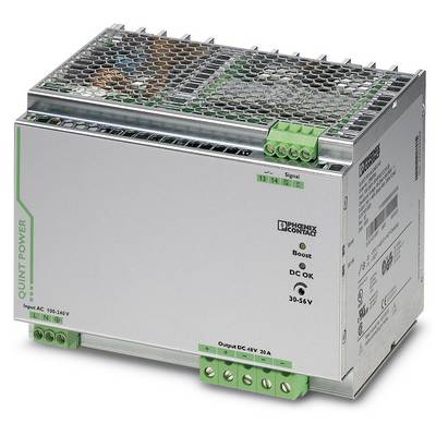 Slika prikazuje industrijski napajač tvrtke Phoenix Contact pod nazivom 'QUINT POWER', označen oznakama 'Boost' i 'DC OK'.