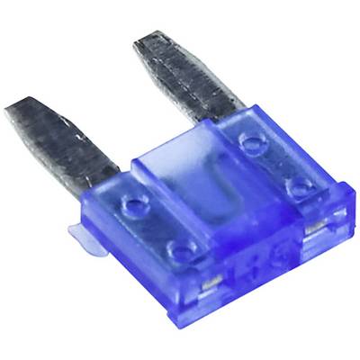 Plava ravna osigurač-pločica s dva metalna kontakta. Često korištena u vozilima i elektroničkim uređajima za zaštitu od prestrujavanja.