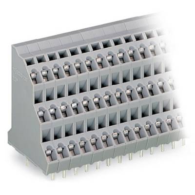 Sivi, višeredni utični modul s brojnim priključnim stezaljkama za elektronske spojeve. Ima metalne pinove na donjoj strani.