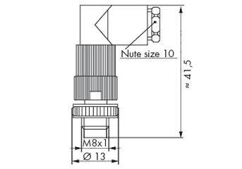 Tehnički nacrt ventila s navojem M8x1. Označen s 'Veličina utora 10', uključuje i duljinsku mjeru od 41,5 mm.