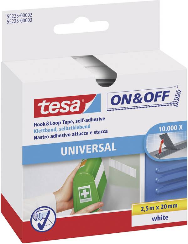 TESA On & Off 55225-02-00 prianjajuća traka za lijepljenje grip i mekana vunena tkanina (D x Š x V) 2500 mm x 20 mm x 2.5 m bijela 1 St.