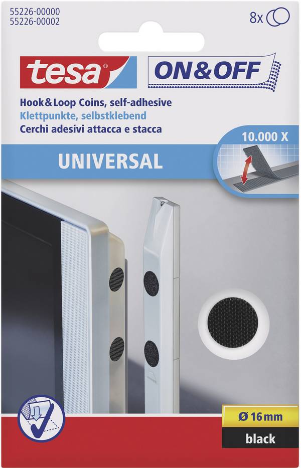 TESA On & Off 55226-00-01 okrugli prianjajući nastavaci za lijepljenje grip i mekana vunena tkanina (Ø) 16 mm crna 8 Par