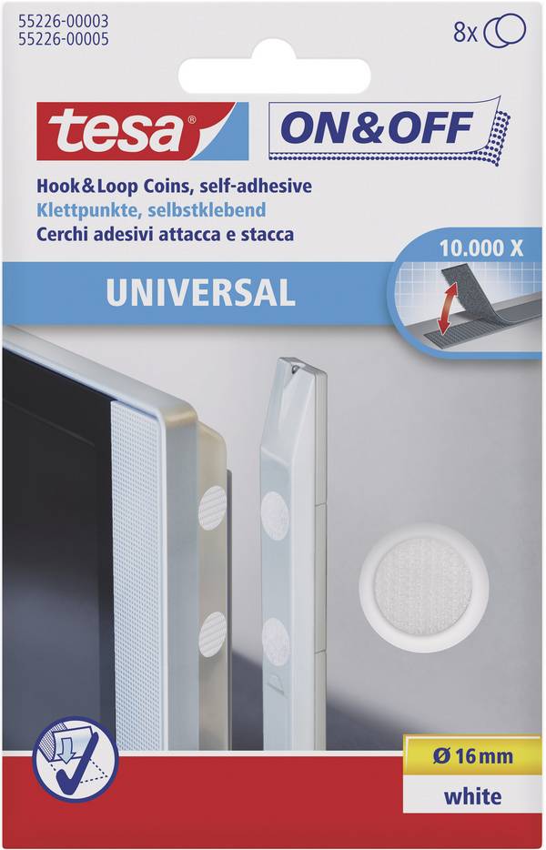 TESA On & Off 55226-03-00 okrugli prianjajući nastavaci za lijepljenje grip i mekana vunena tkanina (Ø) 16 mm bijela 8 Par