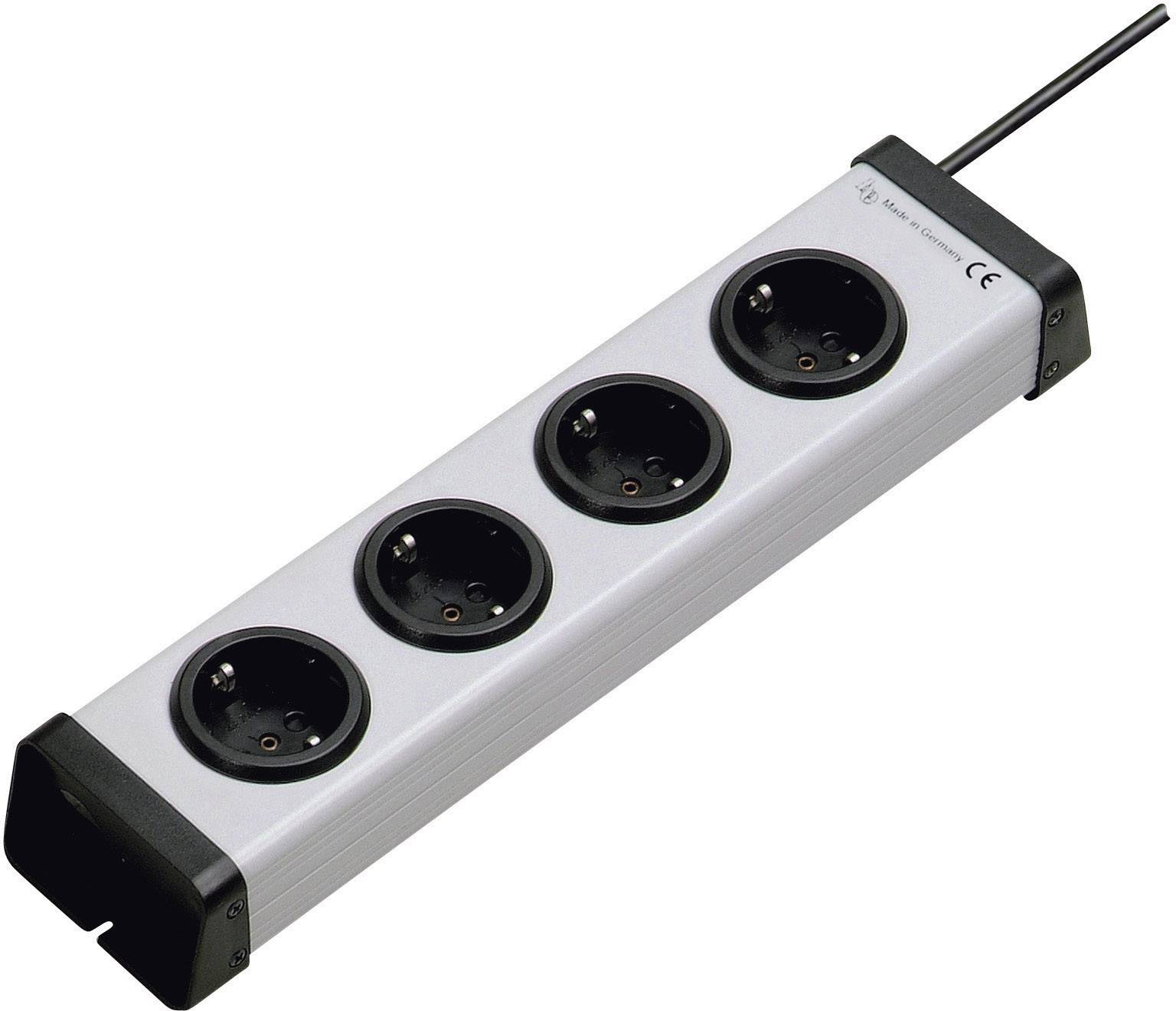 Četverostruka razvodna kutija s crnim kabelom; pogodna za napajanje više uređaja istovremeno u unutarnjim prostorima.