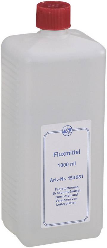 Plastični spremnik s crvenim čepom, označen natpisom 'Flux 1000 ml'. Proizvod za čišćenje i pocinčavanje tiskanih pločica.
