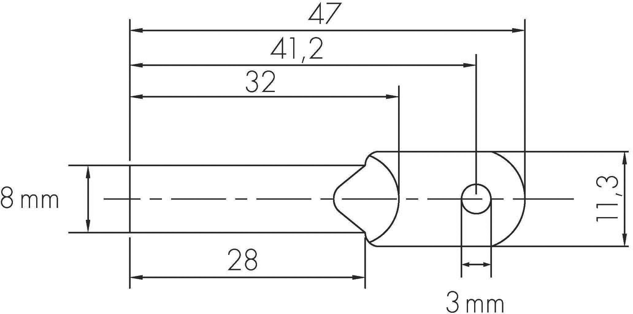 Tehnički nacrt cilindričnog objekta s dimenzijama: duljina 47 mm, promjer 8 mm, glava 32 mm, ukupna visina 11,3 mm.