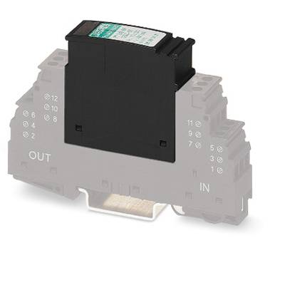 Crni elektronički modul montiran je na sivi DIN-šinski adapter. Adapter ima označene priključke.