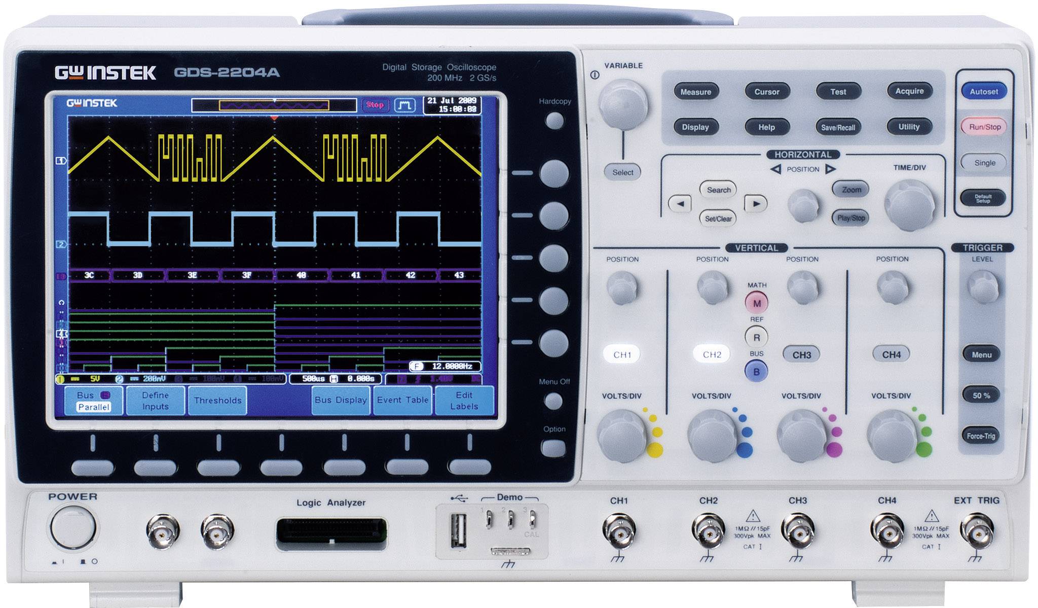 GW Instek GDS-2104A Digitale oscilloscoop 100 MHz 4-kanaals 2 GSa/s 2 Mpts 8 Bit Digitaal geheugen (DSO) 1 stuk(s)