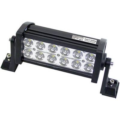 LED svjetlosna traka s dvanaest žarulja u crnom kućištu, montirana bočno na metalnim držačima.
