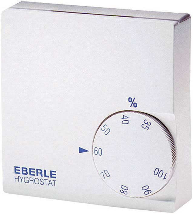 Higrostat s okretnim regulatorom. Regulator pokazuje vlažnost u postocima. Marka 'Eberle'. Pretežno bijele boje.