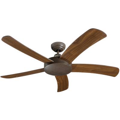 Stropni ventilator s tamnim drvenim krilima i jednostavnim, modernim dizajnom. Idealan za stilski uređen atmosferu prostora.