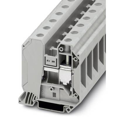 Sivi, pravokutni priključni blok s više priključaka i unutarnjom metalnom vezom za električno spajanje u razvodnim ormarima.