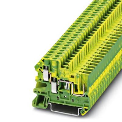 Zeleni i žuti redni stezaljni blok, izoliran, s više priključnih stezaljki za električne spojeve u industrijskim primjenama.
