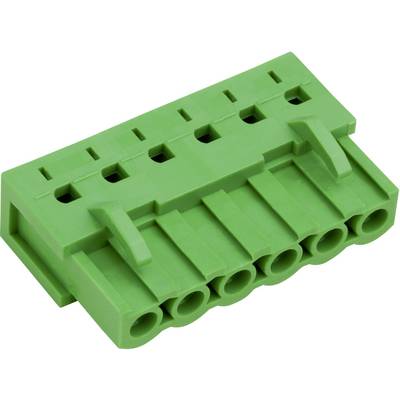 Zeleni mrežasti priključak sa šest utičnica, pravokutnog oblika, za električne spojeve, izrađen od plastike.