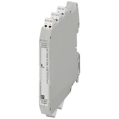 Sivi, uski elektronički uređaj sa straničnim priključcima i oznakama za različite električne spojeve.