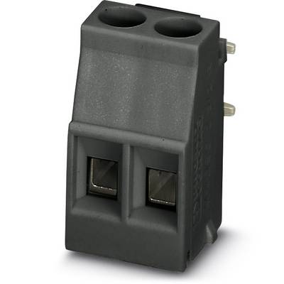 Sivi dvopolni utični konektor s pravokutnim priključcima, pogodan za električne spojeve.