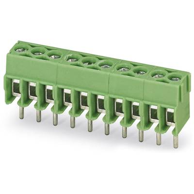Zelena utičnica sa 8 priključnih mjesta i metalnim čepovima, tipično korištena za električne spajanja u elektroničkim sklopovima.