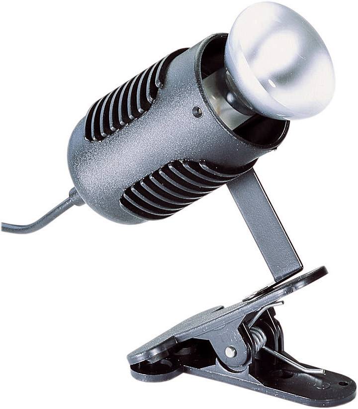 'Crna stezaljka za osvjetljenje s podesivom rukom i okruglim sjenilom, pogodna za fleksibilno osvjetljenje malih prostora.'