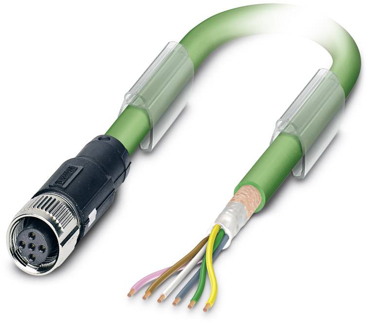 Zeleni Ethernet kabel s otvorenim krajem koji prikazuje unutarnje obojene žice i crni priključak na drugoj strani.