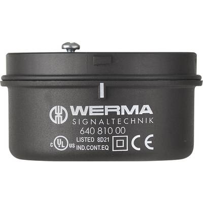 Crni poklopac kućišta s natpisom 'WERMA SIGNALTECHNIK', modelni broj '640 810 00', vidljive CE i UL certifikacije.