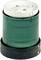 Zeleni, cilindrični signalizator, vjerojatno za industrijsku upotrebu, s crnom bazom i bijelim poklopcem gore.