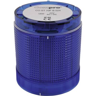 Plavi modulni okrugli signalni uređaj Compro-a, model CO ST 70F B 024, 24V LED, pogodan za AC/DC, zaštitni stupanj IP65, za sigurnosna upozorenja.