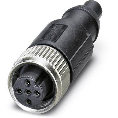 Crni M12 konektorski priključak sa srebrnim vijčanim zatvaračem, prikazuje pet utičnica na prednjoj strani, pogodan za industrijske primjene.