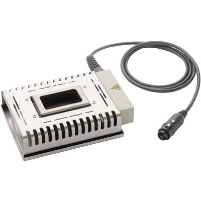Metalno kućište s pravokutnim otvorom, s priklopljenim kabelom koji ima utikač. Uređaj za elektroničku primjenu.