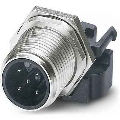 Metalni utikač s četiri pina i crućim plastičnim kućištem, korišten za industrijske ili električne spojeve.