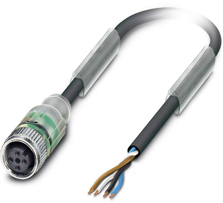 Crni, sivi kabel s otvorenim krajem prikazuje četiri različito obojene žice. Na drugom kraju nalazi se okrugli priključak.