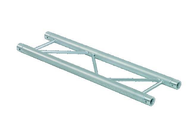 Srebrni aluminijski trokutasti nosač, korišten za pozorišne i građevinske instalacije.