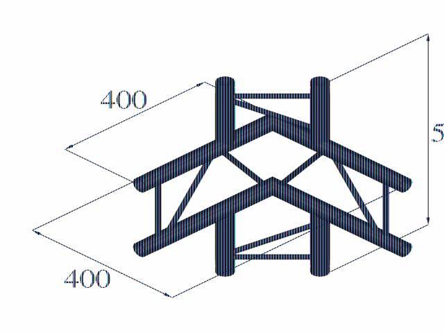 Izometrijski prikaz šesterokutne mreže s dimenzionalnim jedinicama '400' i '50', sastavljene od prečki i čvorova.